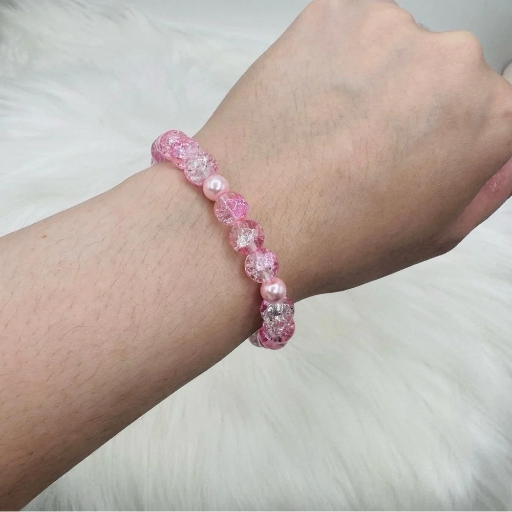 Gradient Glass Beaded Bracelet Style A Pink